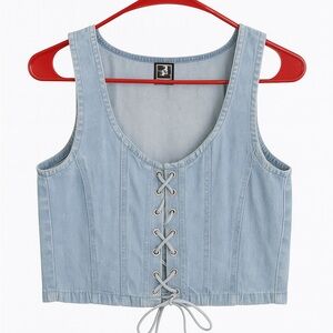 Light Blue Lace-Up Denim Crop Top